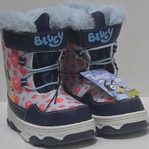 Bluey Toddler Snow Boots Faux Fur Trim Velcro Pull On Water Resistant Size 8 NWT